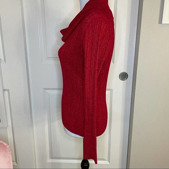 United States Sweater Red Metallic Cowl Neck S - Picture 4 of 10